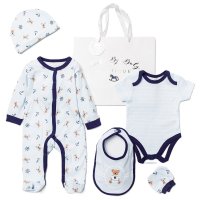 F10712NB: Baby Boys Sailor Bear 6 Piece Mesh Bag Gift Set (NB-6 Months)